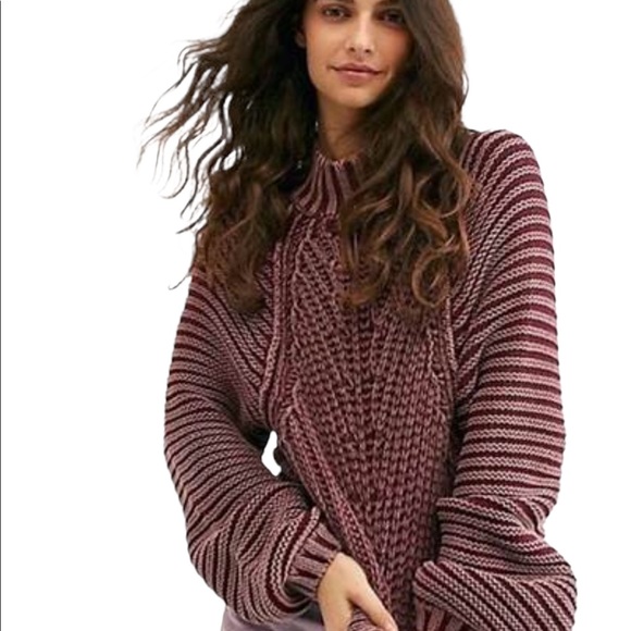 Free People Sweetheart Chunky Distressed Look Mock Neck Sweater Size XS - Picture 1 of 5